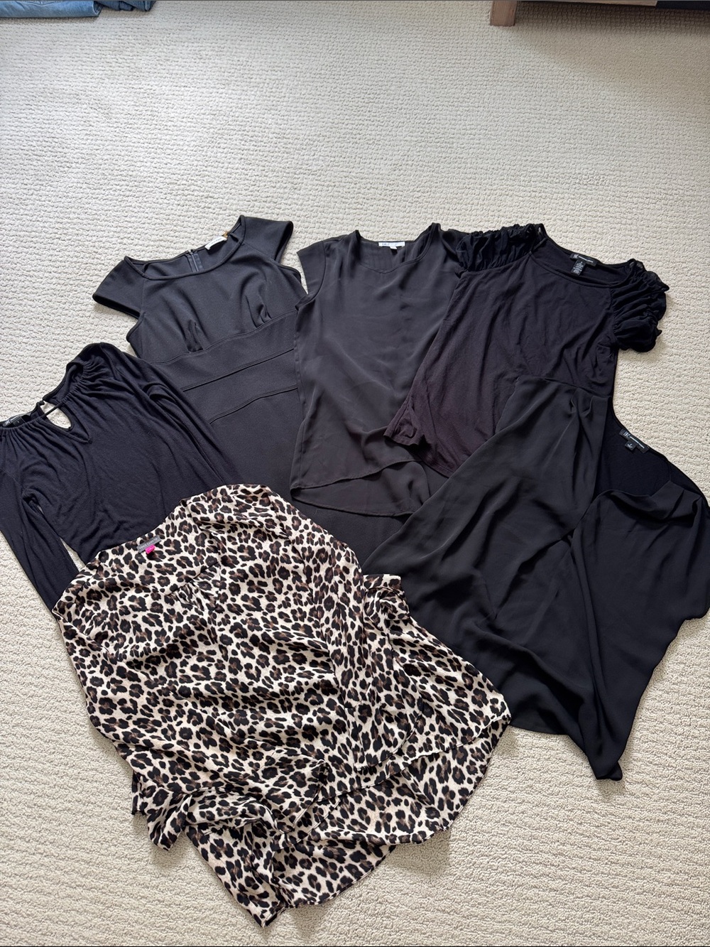 Mixed Women's Tops Bundle with Leopard Print and Black Shirts